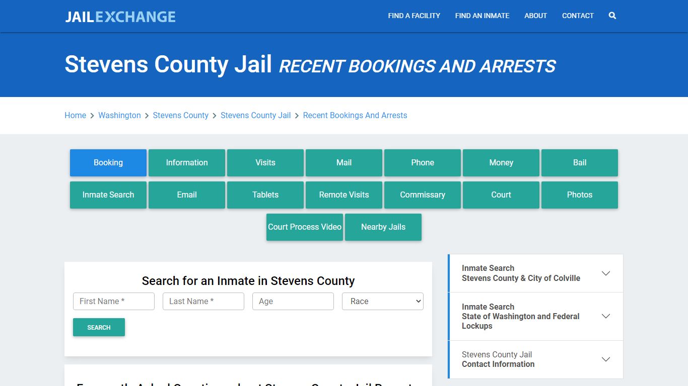 Stevens County Jail WA Recent Arrests and Bookings - Jail Exchange